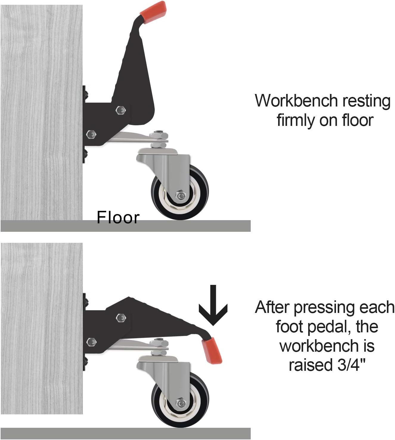SPACEKEEPER Workbench Casters Kit 880 Lbs - 3 Inch Heavy Duty Retractable Caster Designed for Workbenches Machinery & Tables, 4 Pack - - 