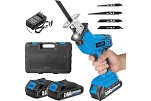 FULLYEA Cordless Reciprocating Saw, 3500 RPM Electric Saws with 4 Blades & 2 Batteries, Tool‑Free Blade Change, Handheld Saw Lightweight, Battery Reciprocating Saws for Cutting Wood PVC Pipe (Blue)