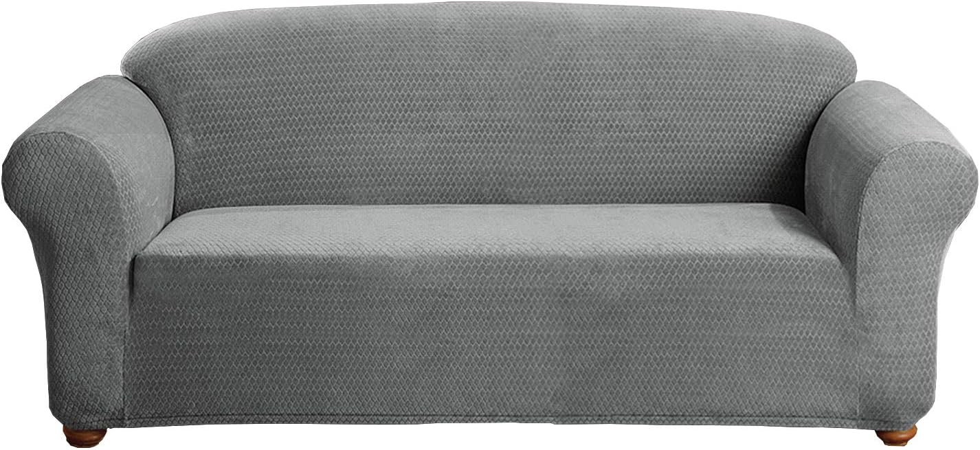 Linen Store Sicily Furniture Slipcover, 1-Piece Form Fit Soft Stretch Fabric Jacquard Couch Cover, Grey, Sofa