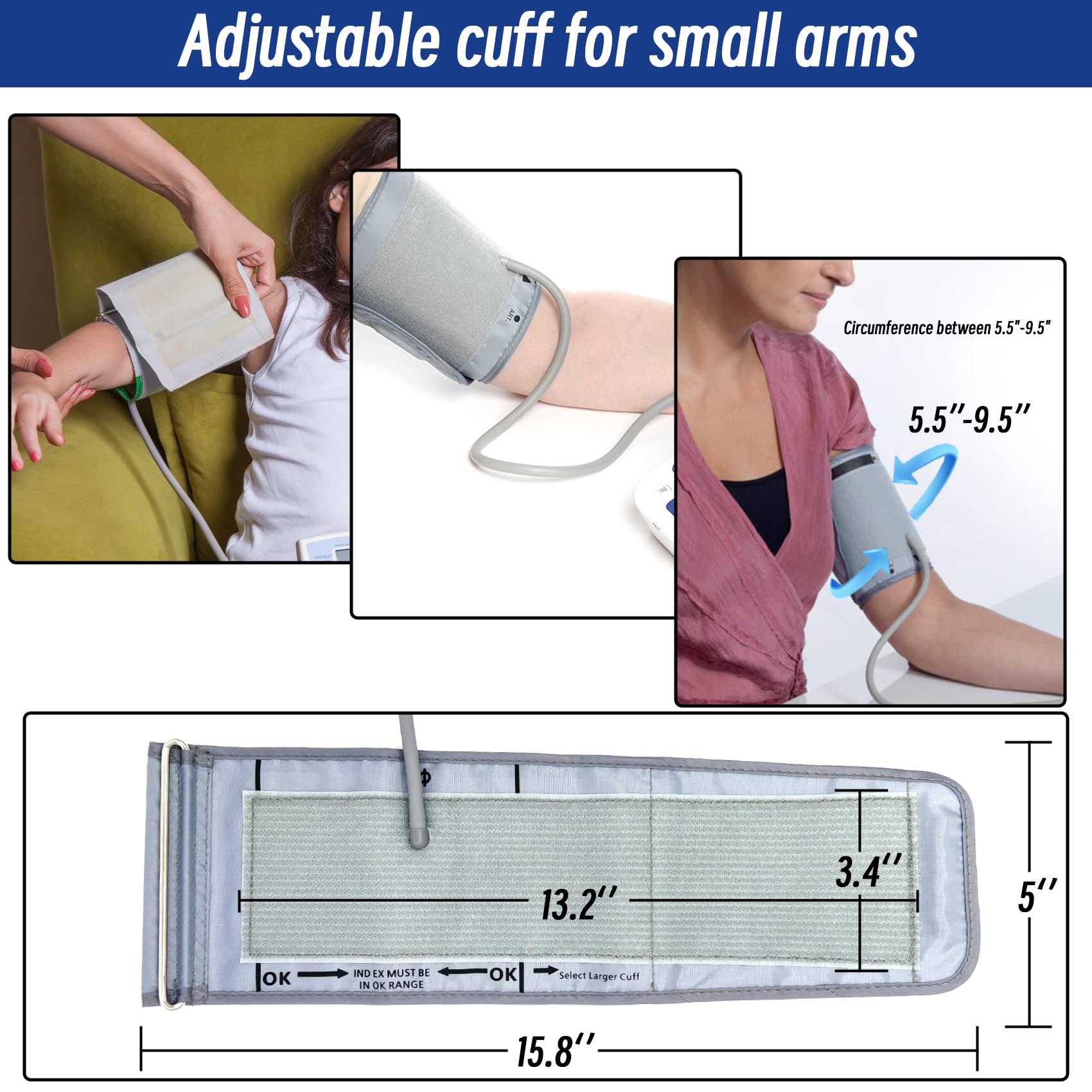 Child Small Cuff Compatible with Most BP Monitors 5.5”-9.5” Inches (14-24CM) Blood Pressure Cuff ARM BP Replacement Cuff for Pediatric and Women S(Small)