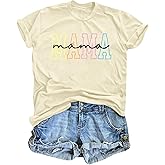 Mama Shirts for Women Mama Letters Print T Shirt Funny Mom Graphic Tees Shirt Casual Mothers Gift Top