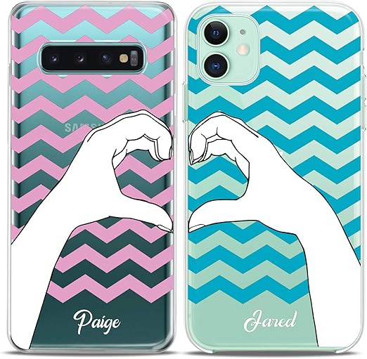 Amazon Com Cavka Matching Couple Cases Replacement For Samsung S21 Ultra S Note 5g S10e 1 A50 A11 A01 S7 Custom Love Best Friend Clear Name Pink Blue Hands Silicone Pair Cover