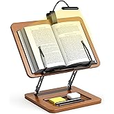 Book Stand for Reading with Light, Book Holders for Reading Hands Free, Adjustable Height & Angle, Fits Cookbook Recipe, Text