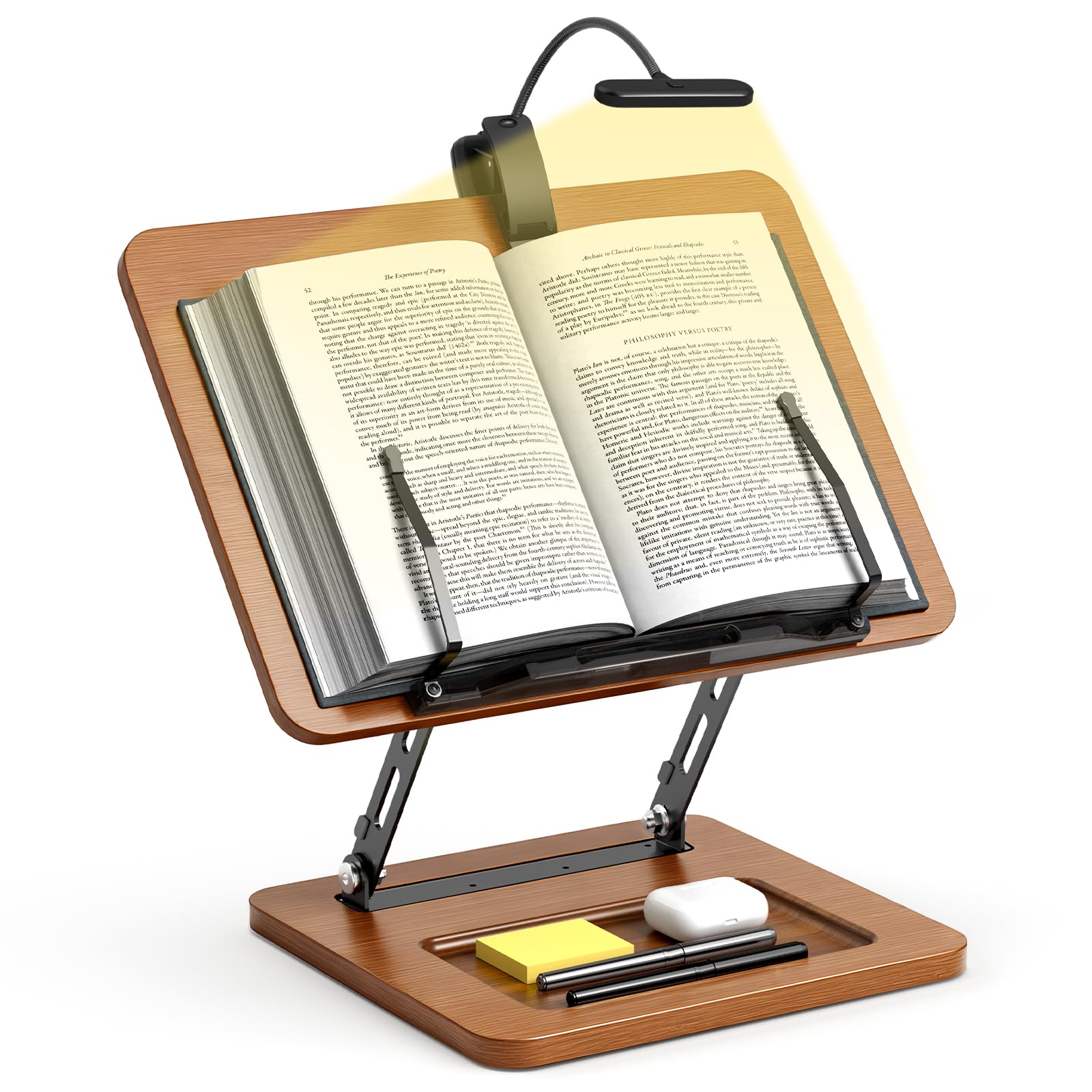 Photo 1 of Book Stand for Reading with Light, Book Holders for Reading Hands Free, Adjustable Height & Angle, Fits Cookbook Recipe, Textbook, Kindle,Foldable for Kitchen, Office, School,Gift for Book Lovers