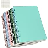 Yansanido Spiral Notebook, 6 Pcs A5 Thick Plastic Hardcover Graph Paper 6 Color 80 Sheets -160 Pages Journals for Study and Notes (6 colors, A5 5.7" x 8.3"-Grid)