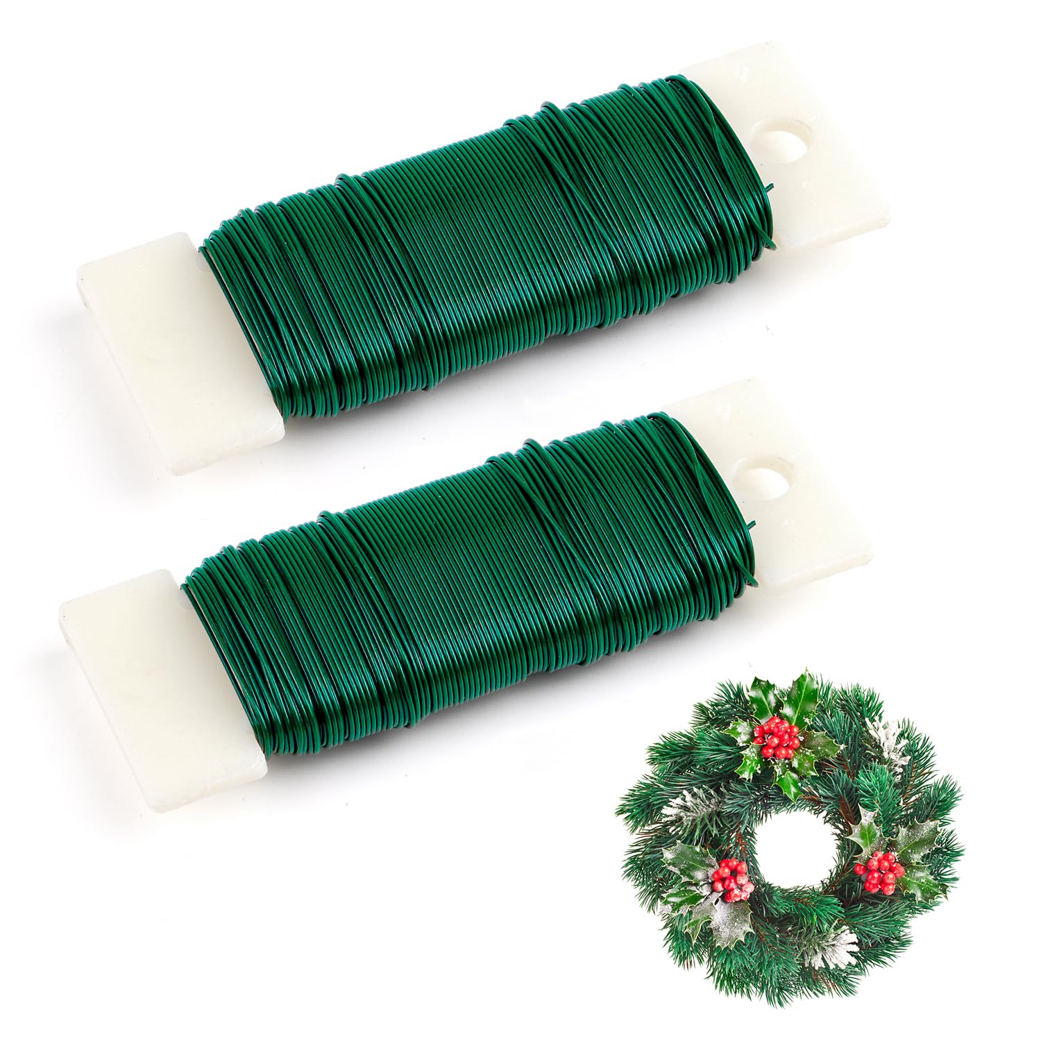SULOLI 2 Pack Florist 70m Flexible Paddle Wire 22 Gauge Floral Twist Ties Plant Supports Garden for Crafts, Christmas Wreaths, Tree, Garland and Floral Arrangements DIY (Dark Green)
