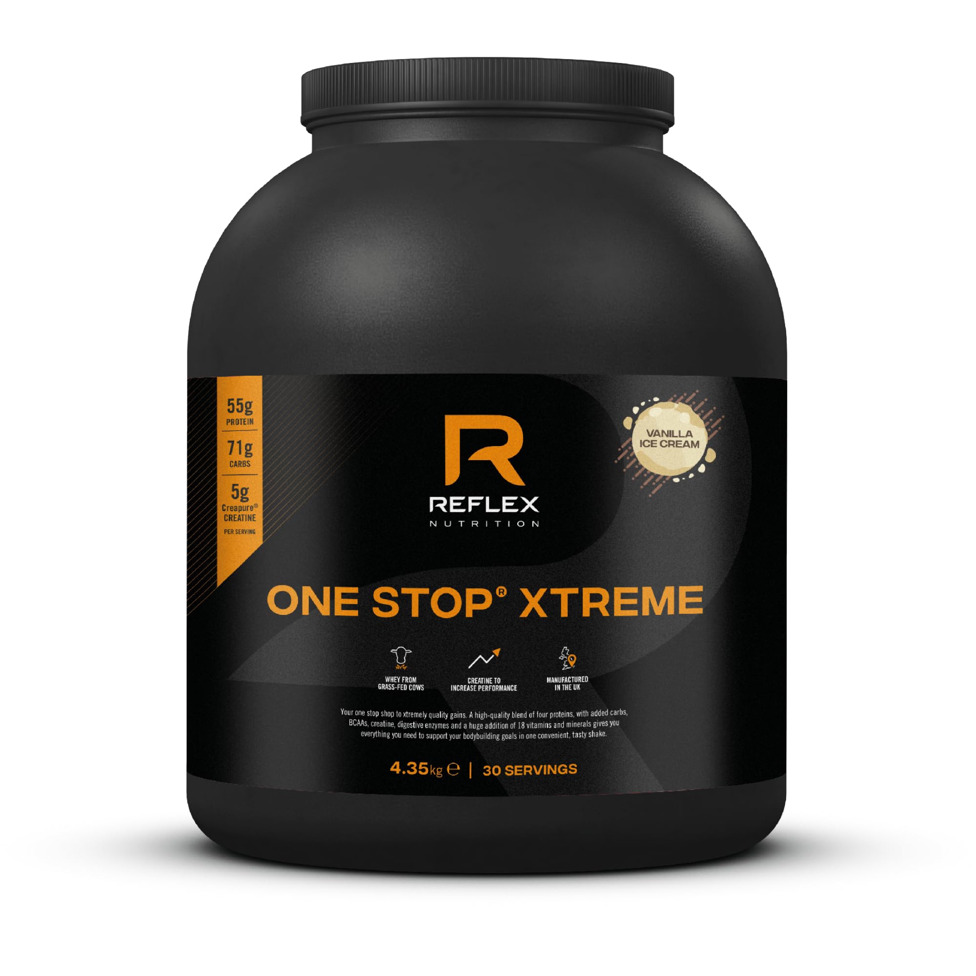 Reflex Nutrition One Stop® Xtreme - Serious Mass Gainer - All in One Protein Powder - 55g Protein, 10.3g BCAAs, 5,000mg Creatine - Muscle Building Protein Shake (Vanilla Ice Cream, 4.35kg)