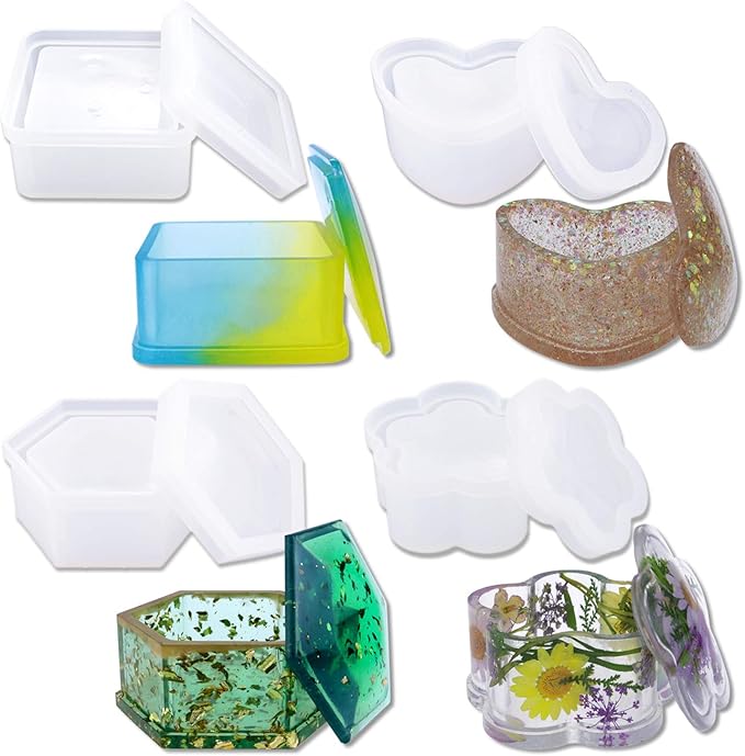 Resin Molds,4 Pack Jewelry Box Silicone Molds with Heart