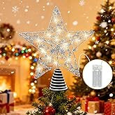 Christmas Tree Topper 10-inch Silver Shimmering Star Tree Topper with 20 LED Lights Festive Decor Christmas Tree Topper Star