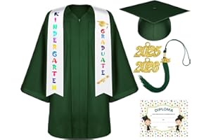 Lasnten Unisex Matte Kindergarten Graduation Gown Cap Tassel Set with 2026/2027 Charm Printed Stole for Kid Grad Gift