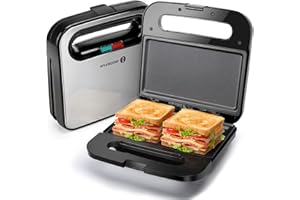 Aigostar Sandwich Maker, Non-Stick Panini Press Sandwich Maker Breakfast Grilled Cheese Maker, Stainless Steel Tostadora de Pan