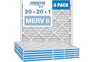 Aerostar 20x20x1 MERV 6 Pleated Air Filter, AC Furnace Air Filter, 6 Pack (Actual Size: 19 3/4" x 19 3/4" x 3/4")