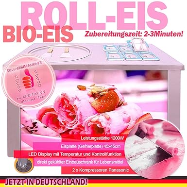 Professionelle Eismaschine Eis Rollen Maschine mit 2 Kompressoren und Eisplatte Ø50cm Ice Cream Rolls Machine