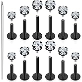 Uzgtvy 18G 16G 14G Lip Labret Nose Rings Studs Flat Back Earrings Internally Threaded Surgical Steel Snake Bites Lip Ring Cartilage Tragus Helix Conch Earring Stud 6mm 7mm 8mm Black