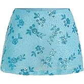 LTZYLS Women's Sequin Skirt Sparkly Low Rise Mini Skort Y2K Beaded Rhinestone Skirt Summer