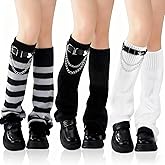 TLY 3 Pairs Leg Warmers for Women Y2K Kawaii Boot Socks Knit Flared Long Leg Sleeves Socks with Leg Harness Belt Adjustable Gyaru Accessories Winter Christmas