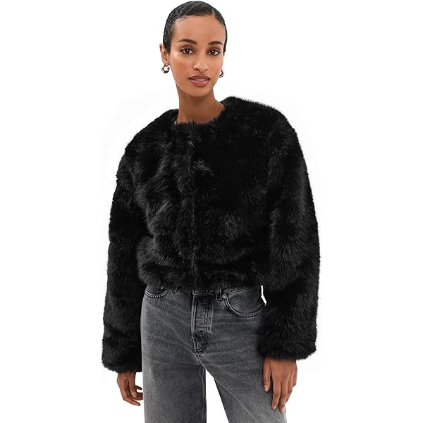 Theory Womens Faux Fur Teddy Moto Coat Black 00 at Amazon Women's