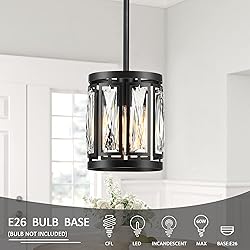 Crystal Pendant Lighting Fixture Matte Black Drum