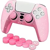 HLRAO Pink Glitter Anti-Slip Protective Silicone Cover Skin Grips Compatible with PS5/Slim/Pro Controller,8 PCS Glitter Thumb Grips Caps and 2 Grips Caps. (Glitter Pink)