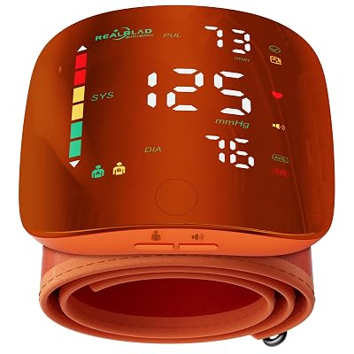 Wrist Blood Pressure Monitor with Led Touch Screen -Adjustable Wrist Blood Pressure Cuff from 5.1 inches to 9.3 inches,Rechargeable Wrist bp Monitor with 99x2 Reading Memory and Carrying Case(Orange)