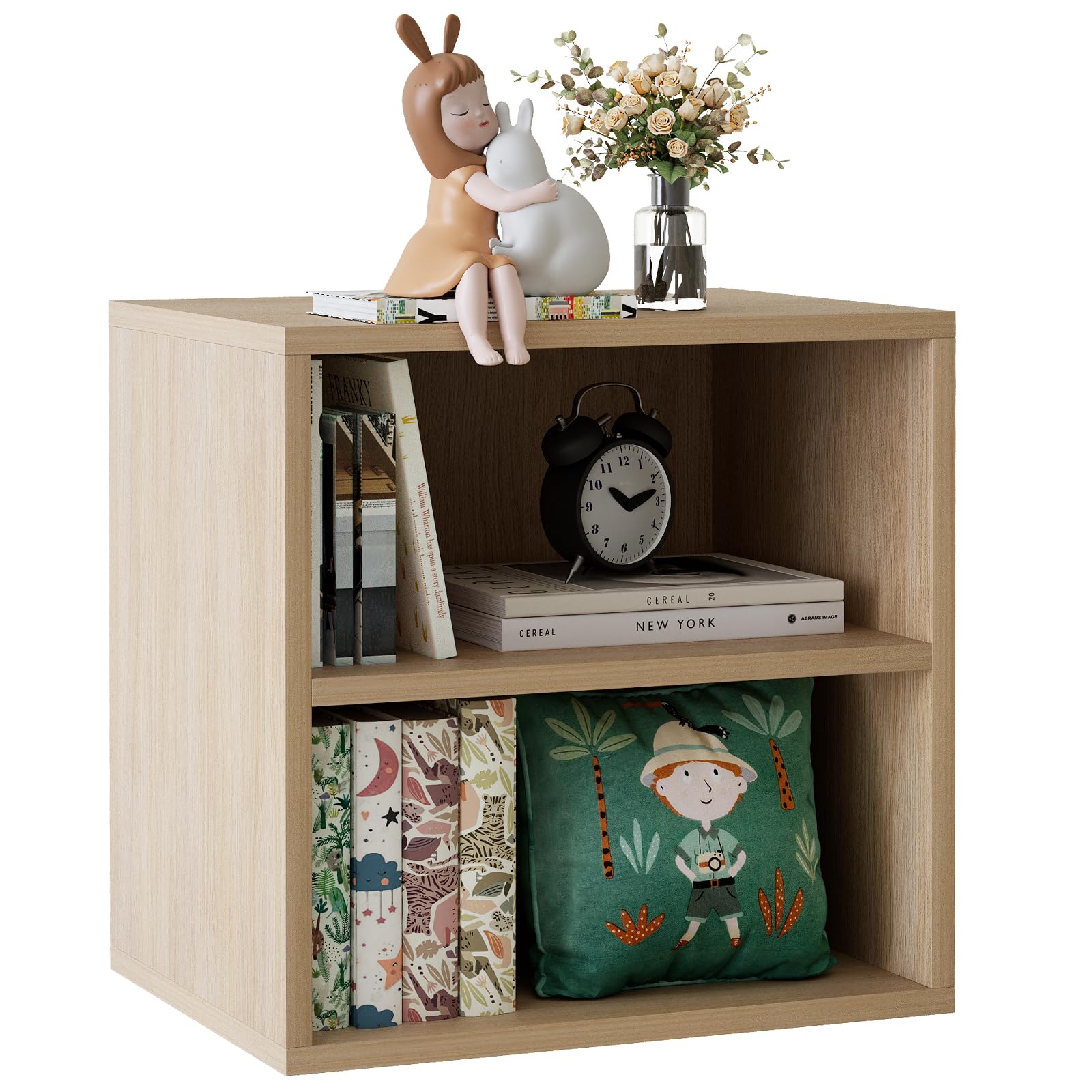 Photo 1 of Garden 4 you Cube Storage Organizer Shelf, 2 Tiers Stackable Bookshelf, Wooden Display Bookcase with 2 Cube Storage, Small Storage Cabinet for Living Room Bedroom, Natural