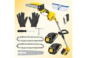 2 in 1 Electric Cordless Pole Saw & Mini Chainsaw, 6-inch Brushless Chain Saw,2 Battery, 5.9 Feet MAX Reach Pole Saw, for Tre