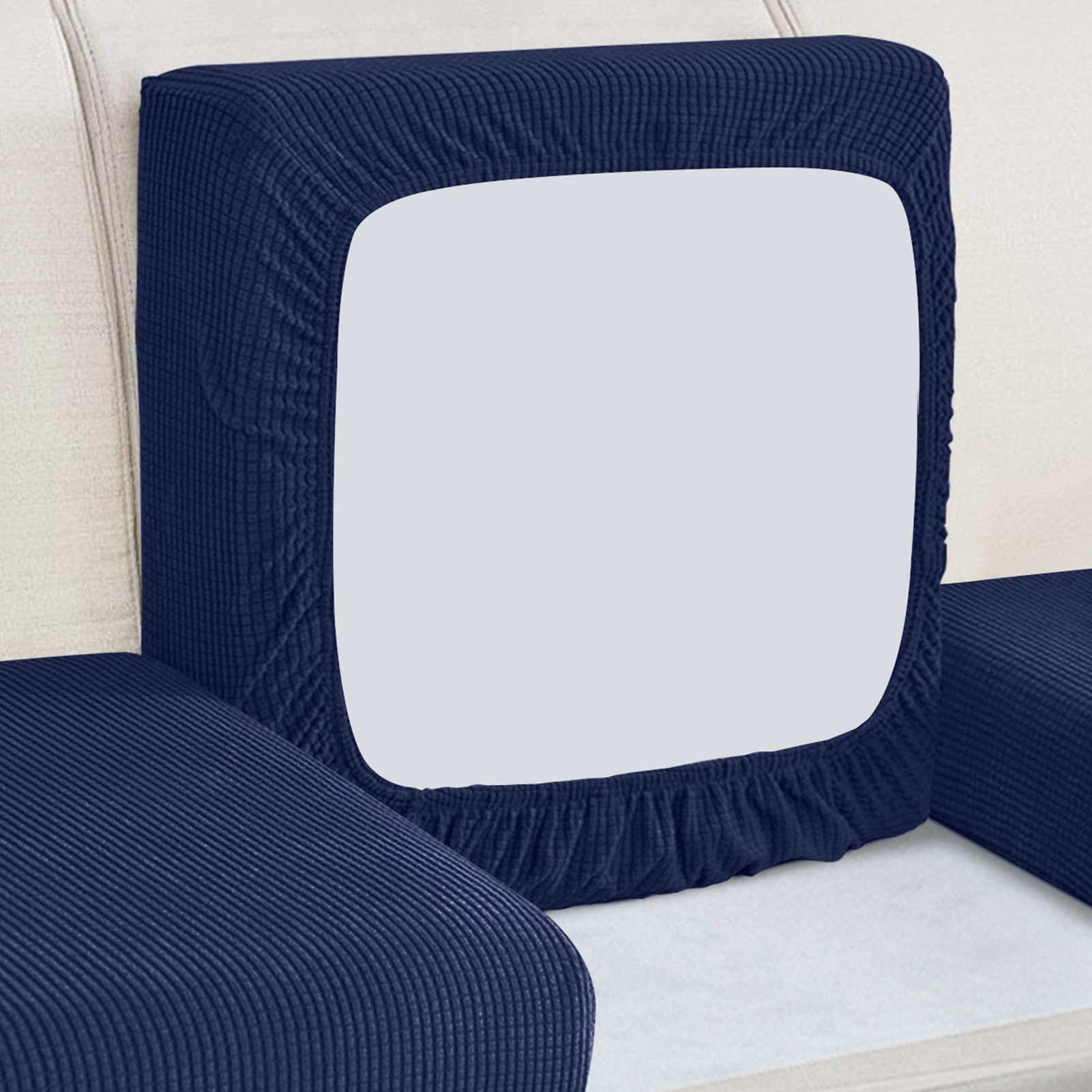HEYOMART Sofa Seat Cushion Cover, Sofa Couch Cushion Furniture Protector, Universal Non-Slip Sofa Slipcover Replacement with Elastic Bottom Spandex Jacquard Fabric Small Checks (3 Seater, Blue)