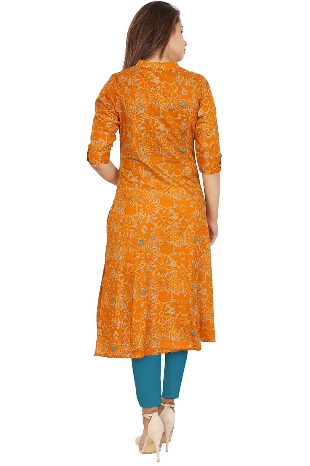 bright cotton women's a-line long kurta (orange)