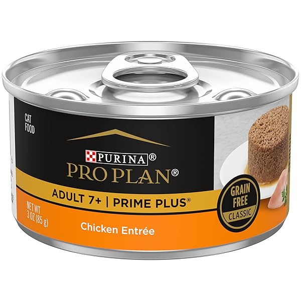 PURINA PRO PLAN GRAIN FREE SENIOR WET CAT FOOD PATE, SENIOR ADULT 7+ PRIME PLUS CHICKEN ENTREE – (PACK OF 24) 3 OZ. PULL-TOP CANS