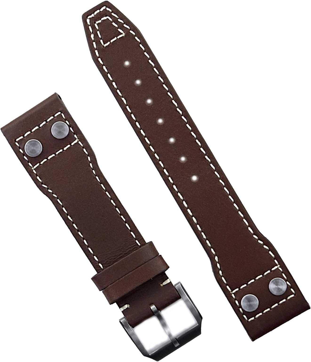 B & R Bands 20mm Brown Horween IWC Pilot Style Rivet Watch Band Strap