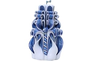 Carved Candle Blue 6.7''-Christmas Gift Candle-Handmade Navy Blue Candle