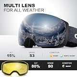 Odoland Frameless OTG Ski Goggles with Detachable Magnetic Lens Anti-Fog UV400 view 3