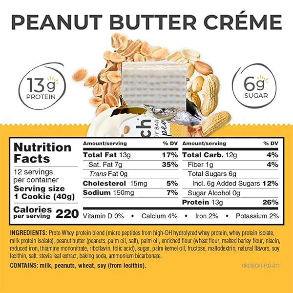 POWER CRUNCH PROTEIN WAFER BARS, HIGH PROTEIN SNACKS WITH DELICIOUS TASTE, PEANUT BUTTER CRÈME, 1.4 OUNCE (12 COUNT)
