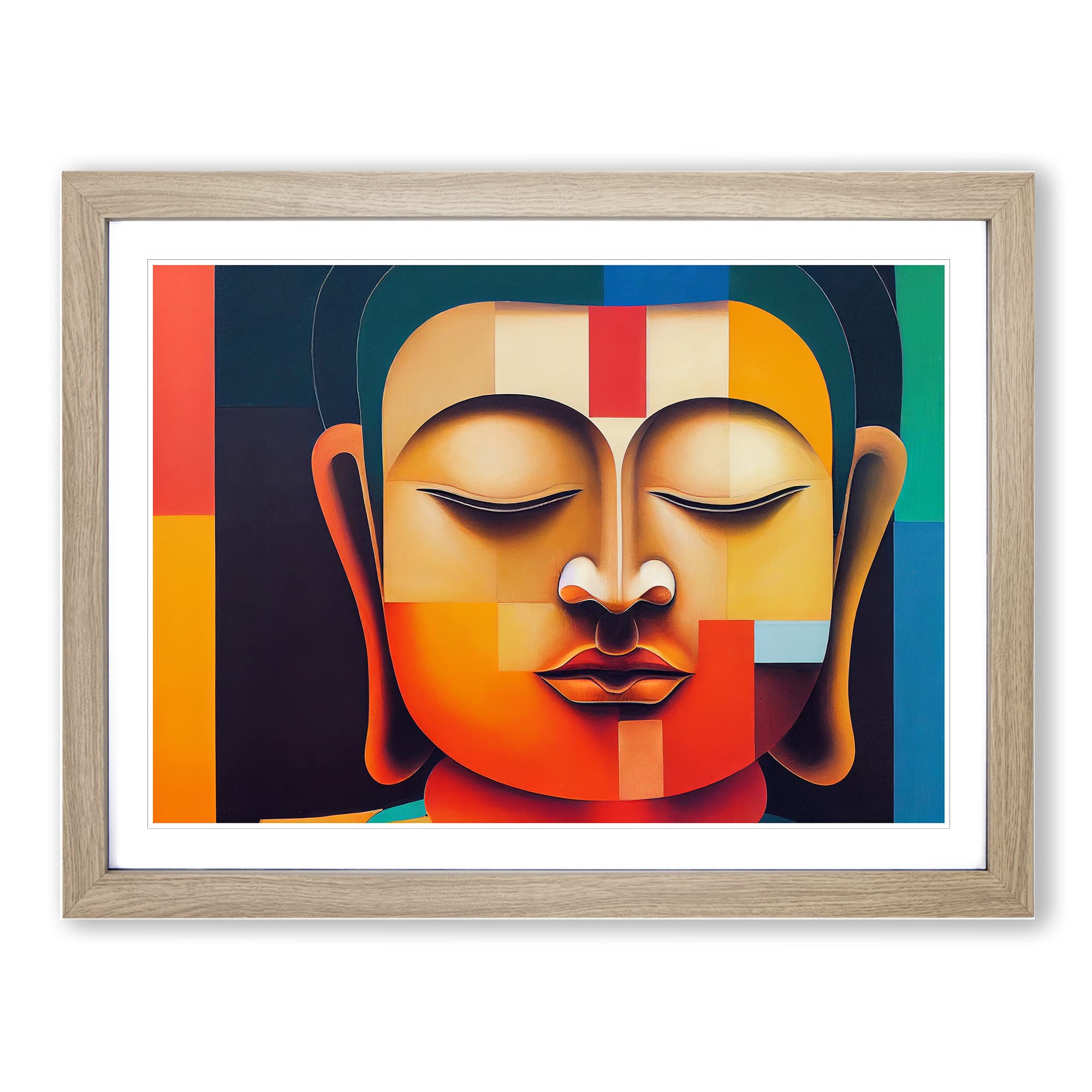 Modern Buddha Abstract Framed Print | A4 Oak Framed Wall Art | Ready to Hang | Abstract Religious Picture | Living Room Bedroom Lounge Office
