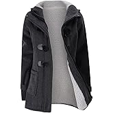 JiangWu Womens Fashion Horn Button Fleece Thicken Coat with Hood Winter Warm Jacket