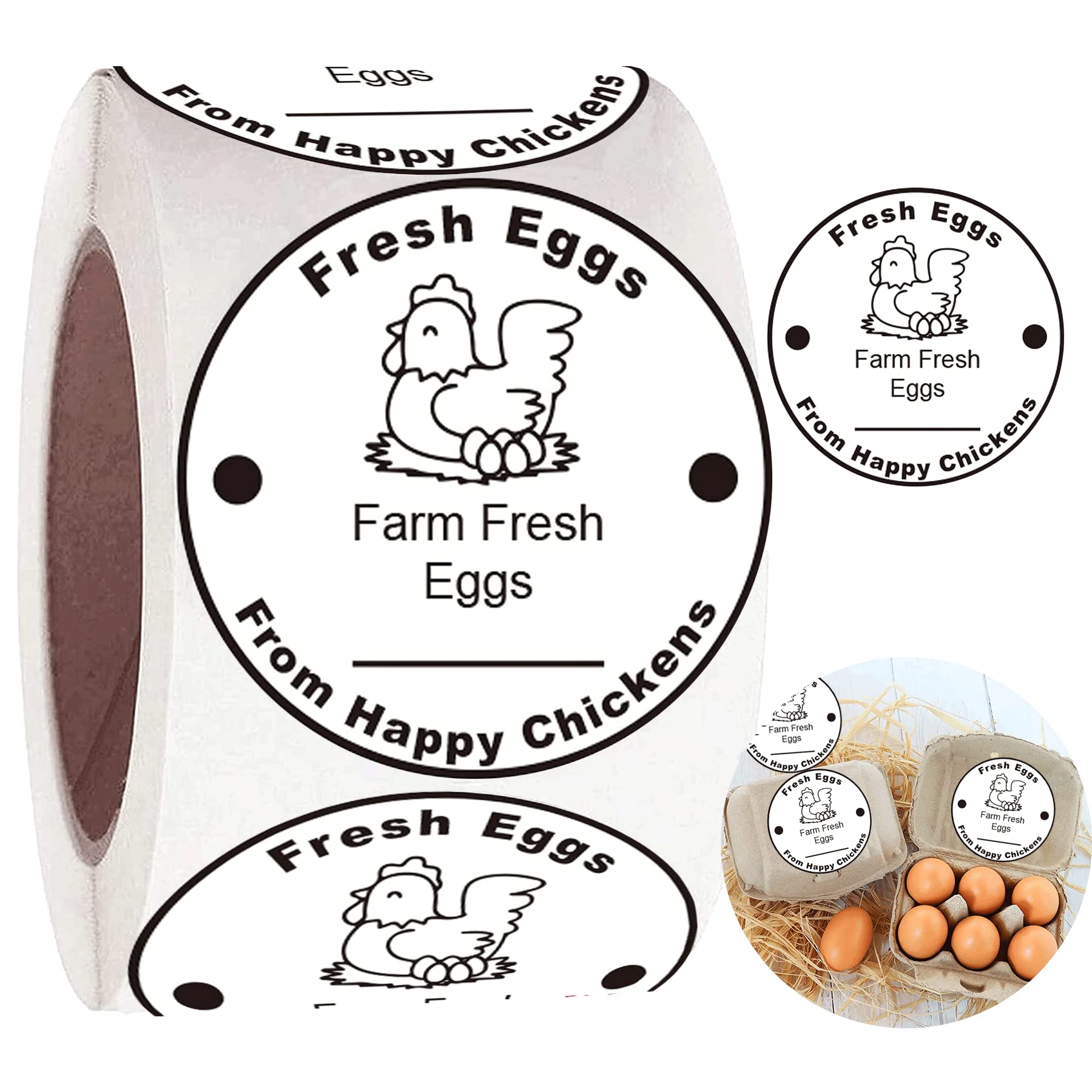 Farm Fresh Eggs Stickers 500 Pcs Farm Fresh Eggs Carton Labels Per Roll - 1.5 inch Fresh Eggs Farmer's Market Packaging Sticker Chicken Labels for Business Farms Freshs Produce Eggs Carton Labeling