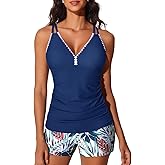 Summer Mae V-Neck Women Tankini Swimsuits Two-Piece with Side Pockets Swim Shorts 2025 Tie-Back Straps Bathing Suits