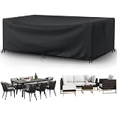 Patio Furniture Covers Outdoor Table Cover Waterproof Rectangular 420D Garden Dining Table Cover Wind Dust Proof Anti-UV Patio Sectional Couch Cover Table and Chair Set Covers 90"Lx65"Wx28"H Black