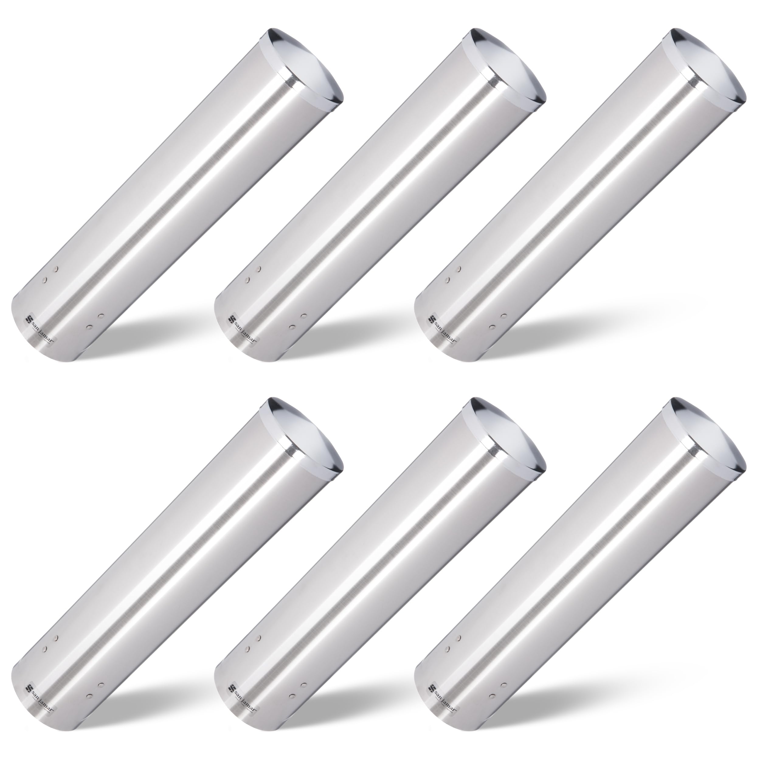 San Jamar Large Pull-Type Water Cup Dispenser, Cone and Flat Cup Size, 350 mL-710 mL, 82-98 mm Rim Diameter, Stainless Steel (Pack of 6)