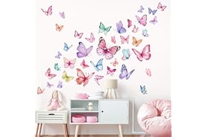 wondever Watercolor Butterfly Wall Stickers Colorful Butterflies Peel and Stick Wall Art Decals for Girls Bedroom Baby Nursery