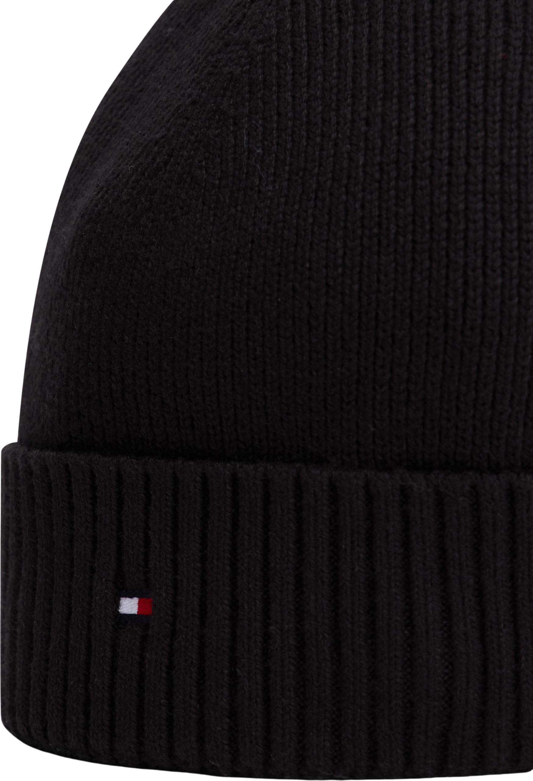 Tommy Hilfiger Herren Strickmütze Flag Cotton Beanie mit Kaschmir, Schwarz (Black), Einheitsgröße 3
