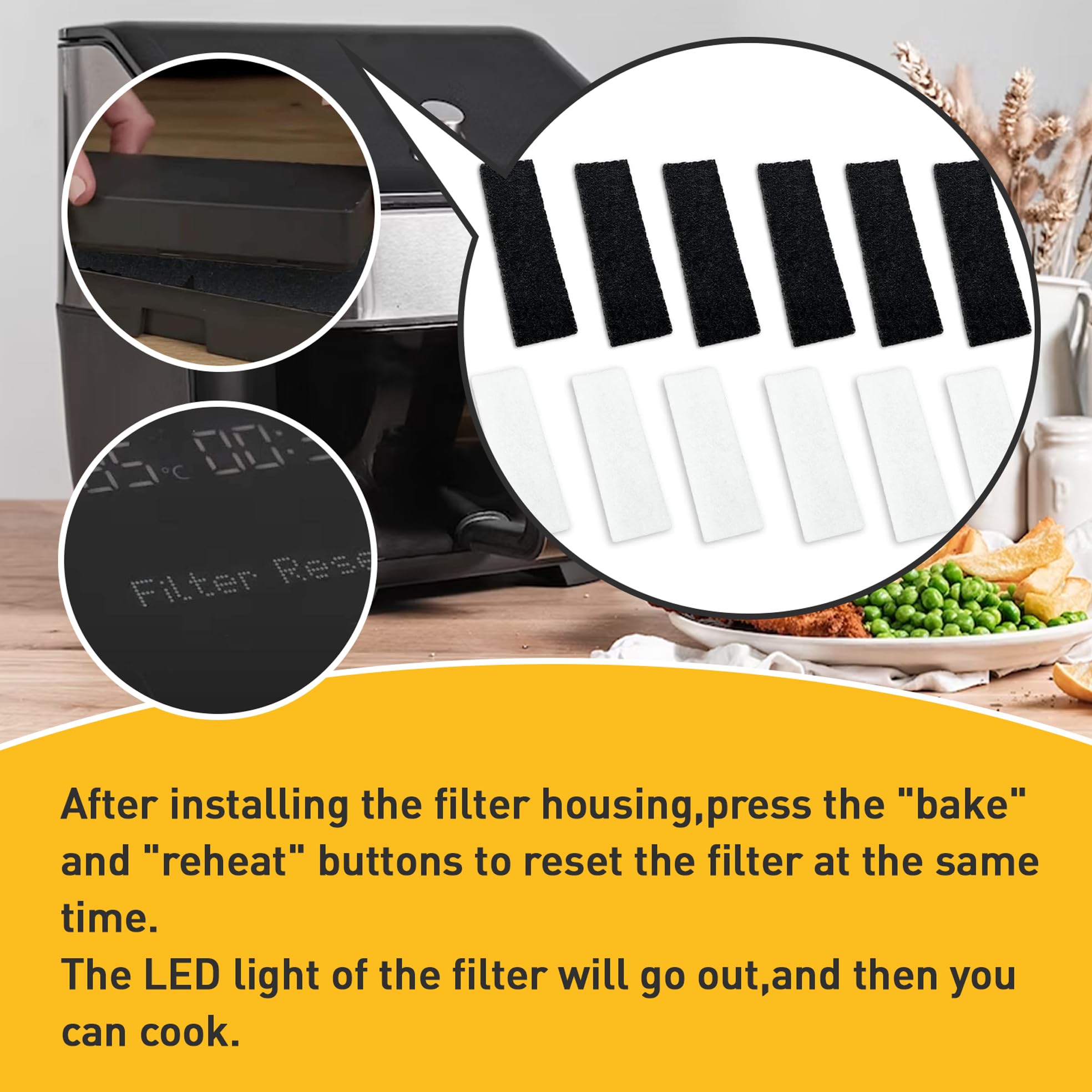 12 Pcs Charcoal and Oil Vapor Air Fryer Replacement Filters for 6QT Instant Vortex Plus Air Fryer with ClearCook and OdorErase, Air Fryer Accessories Replacement Odor Erase Air Filters