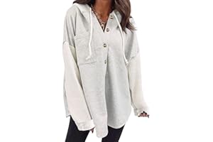SHEWIN Oversized Sweatshirts for Women Loose Fit Casual Long Sleeve Button Hooded Sweatshirt Hoodie with Pocket