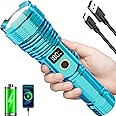 Flashlights High Lumens Rechargeable, 990000LM LED Super Bright Flash Light, Zoomable Linternas with LCD Digital Display, 5 Modes, Waterproof, Powerful Tactical Flashlight for Emergencies Camping Gift