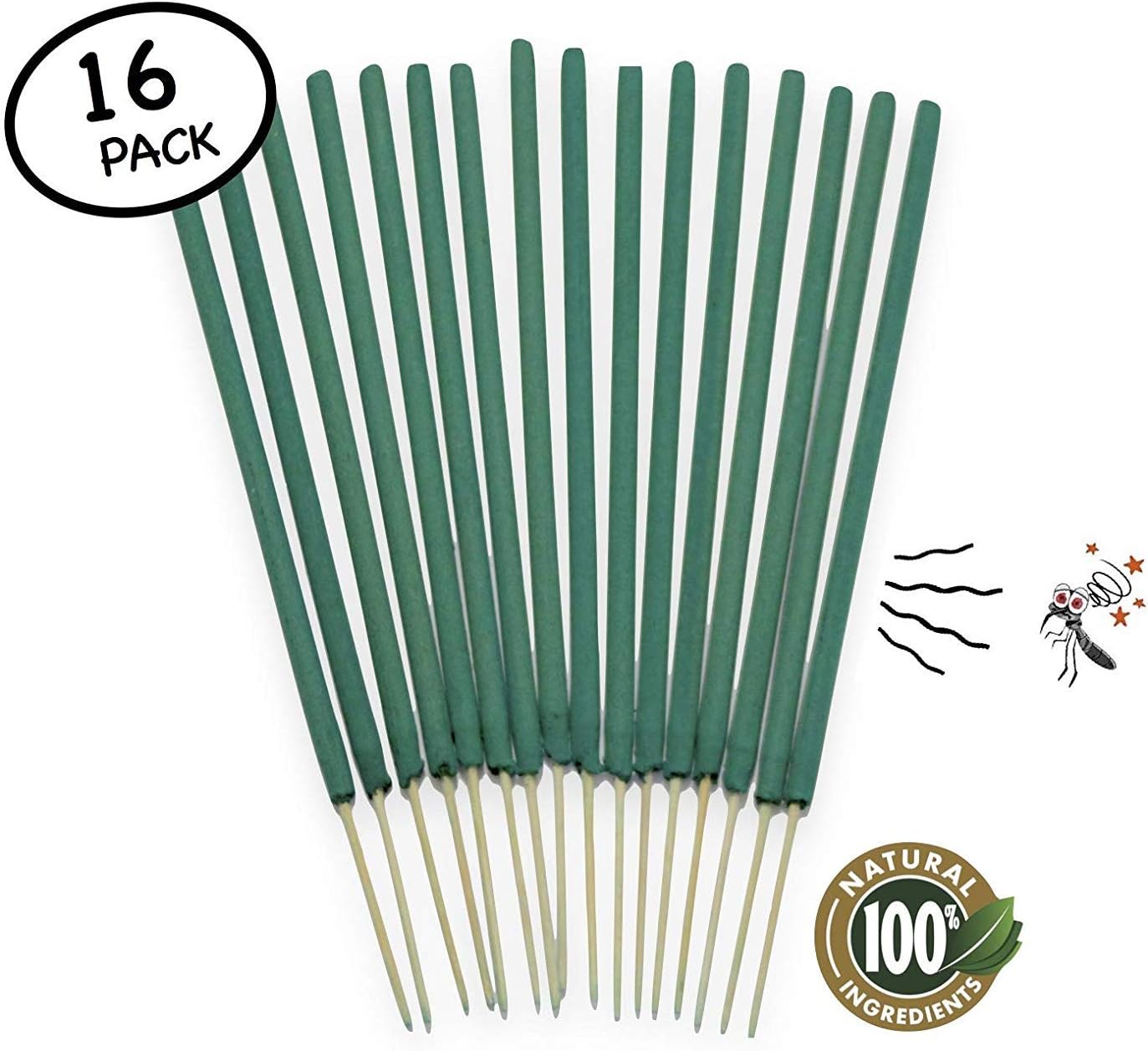 Mosquito Insect Incense Repellent Sticks,100% Natural and DEET Free, Bamboo Infused with Citronella, Lemongrass (16 Pack)