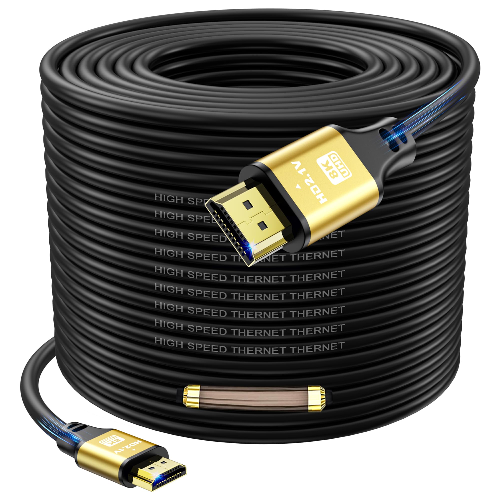 jojobnj 30m High Speed HDMI 2.0 Cord, 4K@60Hz, Ethernet, ARC, HDR Compatible with Xbox, PS5/PS4, HDTV, Laptop (Gold)