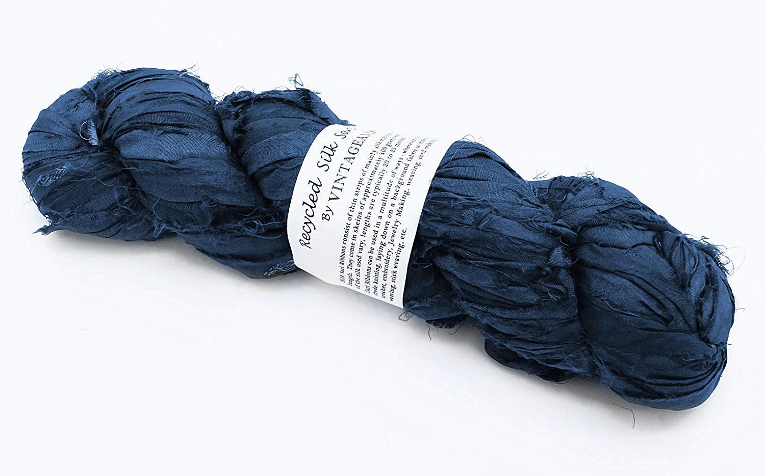 Photo 1 of 100g Recycled Sari Silk Ribbon Yarn, Jewelry Making Trim - Prussian Blue