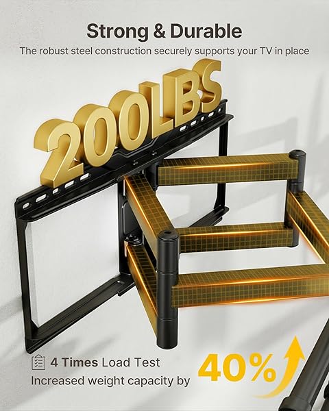 MONTEK HEAVY-DUTY FULL MOTION TV WALL MOUNT BRACKET FOR 50–100″ TVS UP TO 200 LBS – 4X LOAD TESTED, DUAL ARM EXTENSION TO 25.1″, TOOL-FREE TILT/SWIVEL/LEVEL, MAX VESA 900×600, FITS 12/16/18/24″ STUDS