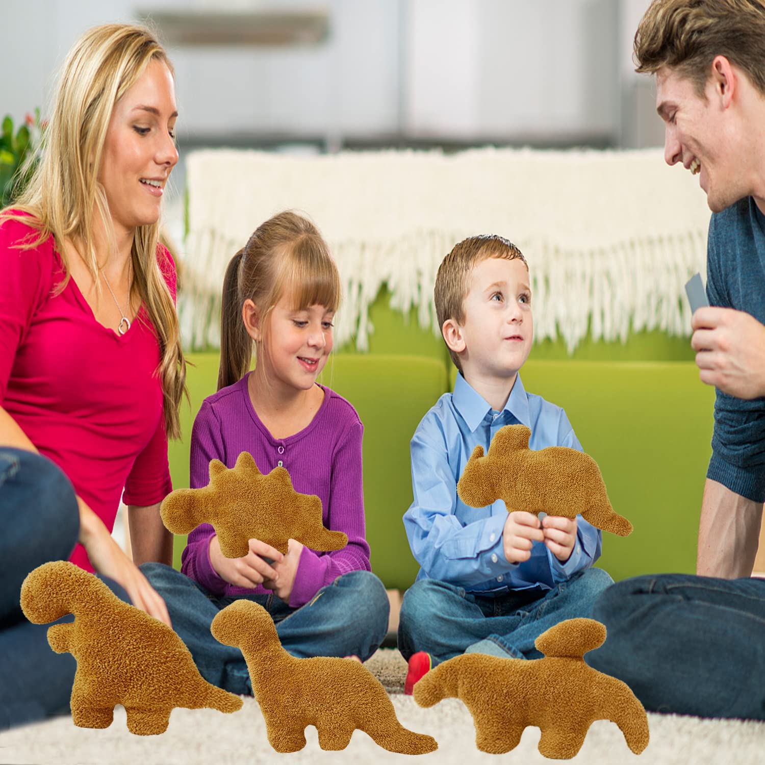 Isaacalyx 5 Packs Dino Nugget Pillow Plush, Soft Dinosaur Chicken Nuggets Pillow for Birthday Gifts, Dinosaur Theme Party Decorations (5 Packs Dino)