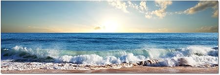 Immagini Da Parete Poster Con Spiaggia Onde Tramonto Nuvole Mare 150 X 50 Cm Amazon It Casa E Cucina